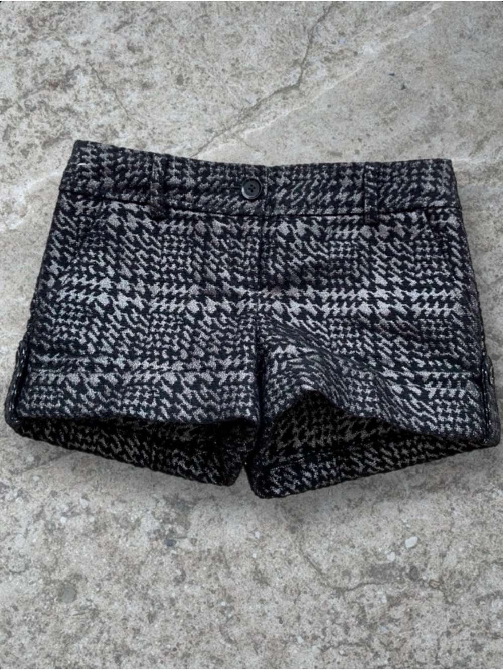 Express Black Silver Metallic Houndstooth Cuffs Shorts Pockets 00 Wool Blend NWT